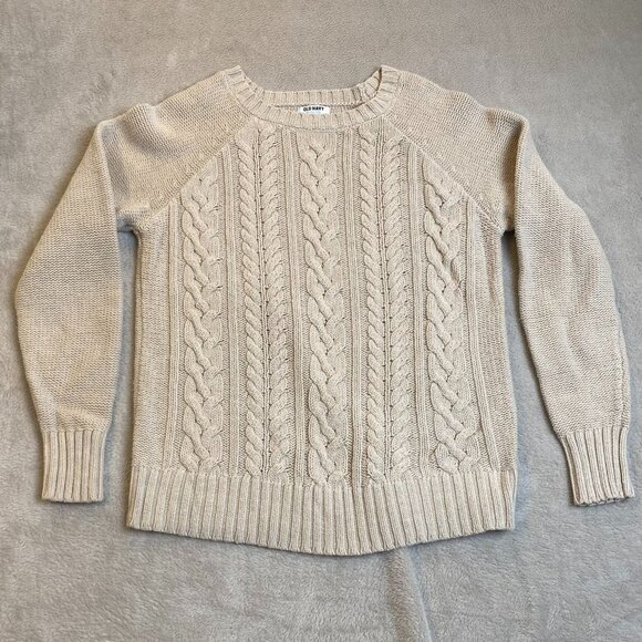 Old Navy Womens Sweater Large Crew Neck Beige Cable Knit Pullover Classic Cozy - Picture 6 of 7